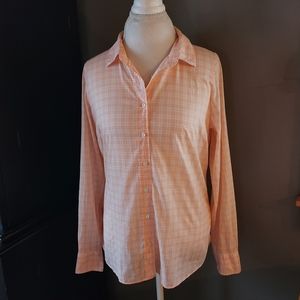 J Crew The Perfect Shirt Peach/White Plaid Shirt Top Size 10